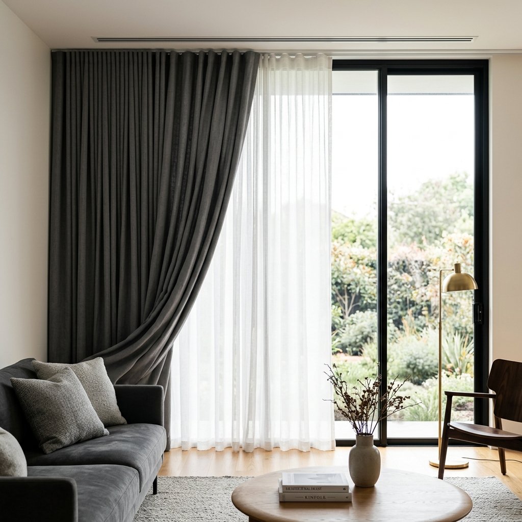 Made-to-measure sheer + blackout in a modern Dubai interior